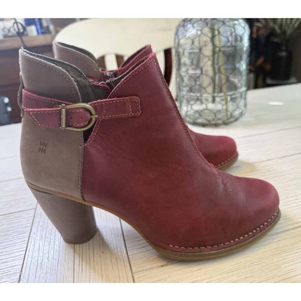 El Naturalista Women Colibri N472 Ankle Boots, Dark Red & Tan MSRP $199 Sz 40 EU